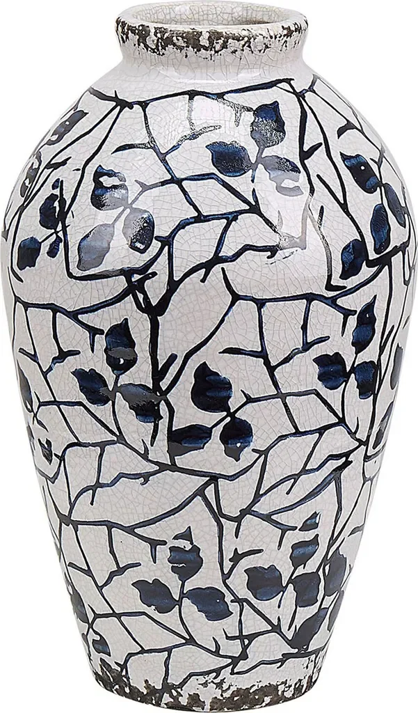 Beliani Blumenvase Steinzeug 22 cm weiß