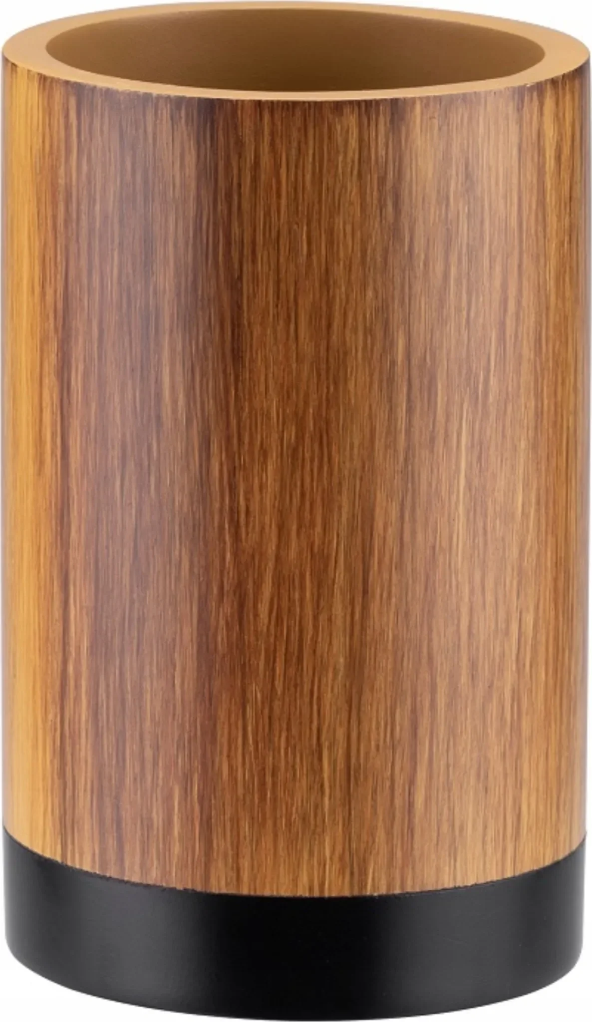 Kuketo – Zahnputzbecher in Holzoptik mit schwarzem Fuß