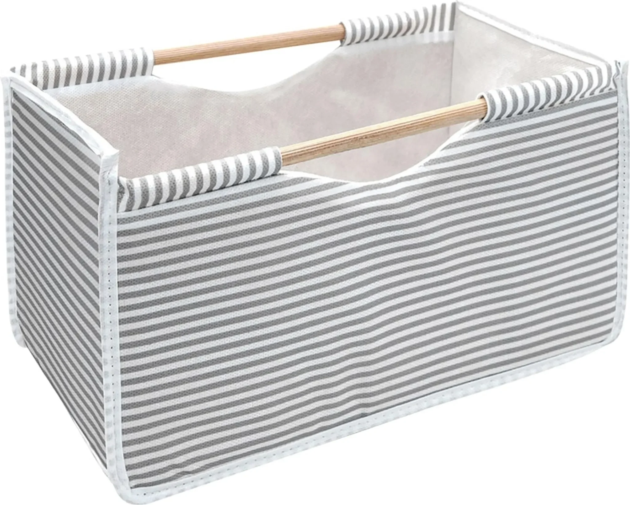 Faltbox aus Textil · Blau-Weiß · Mit Holzgriffen