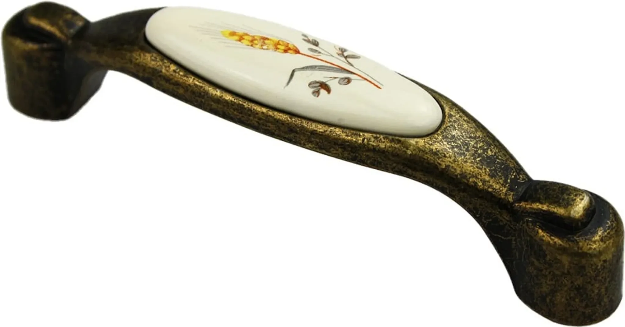 MS Beschläge Möbelgriff – Porzellan „Korn“, Antik Messing