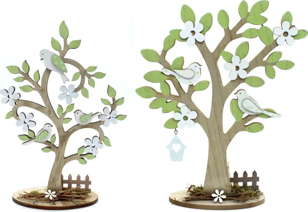 DARO DEKO Holzfigur Baum Vögel 2er Set