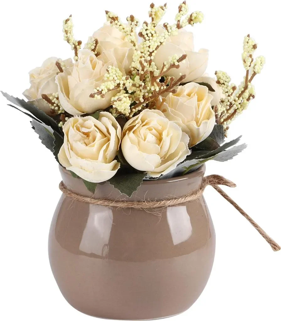 Cocosity Keramikvase mit Seidenrose weiß