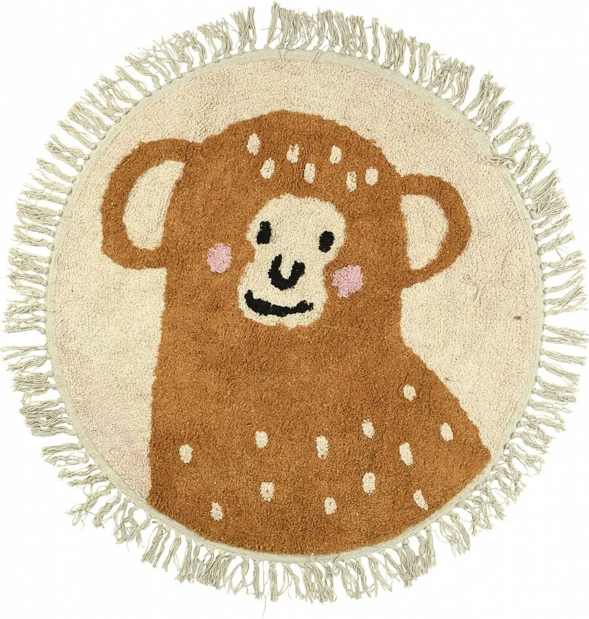 Kinderteppich Rund Ø90 cm – Affenmotiv, Baumwolle, Braun