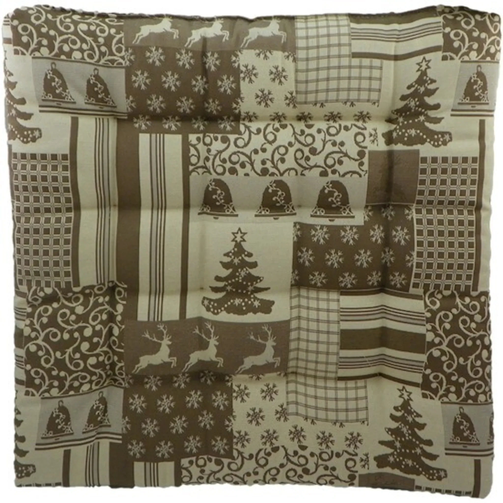 AS4HOME Stuhlkissen „Winter Patchwork“ 40×40 cm – Beige/Hellbraun